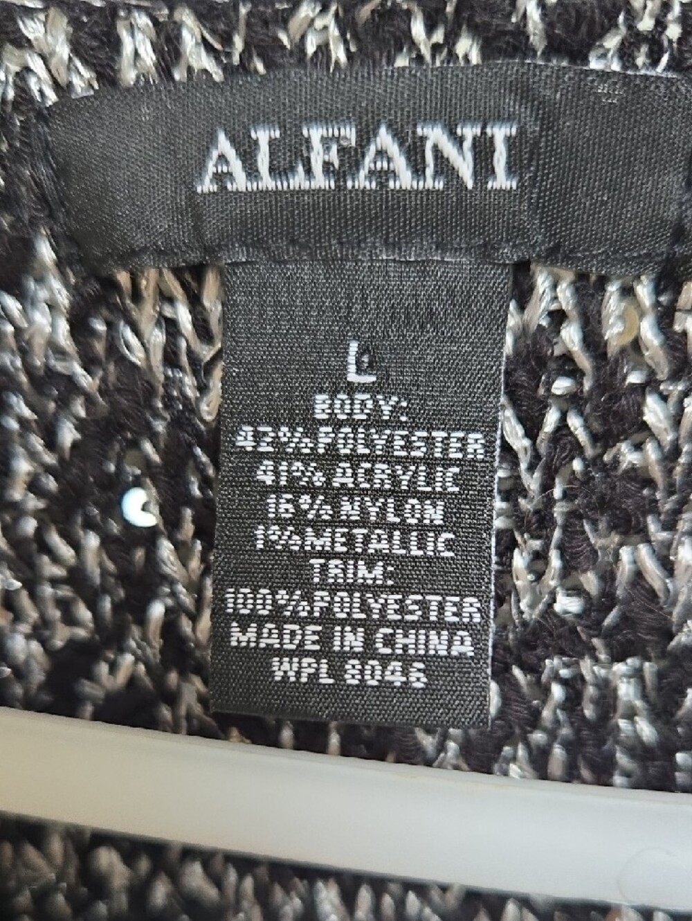 Alfani Black & White Two-Tone Knit Sweater Women's Large Sparkly Sequins - Picture 2 of 4